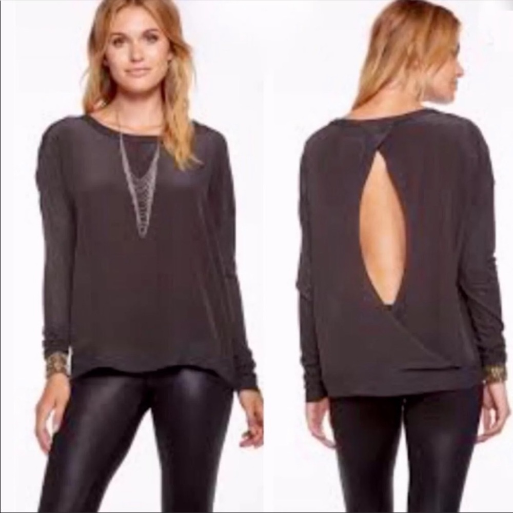 NWOT Chaser Washed Silk Open Back Gray Top